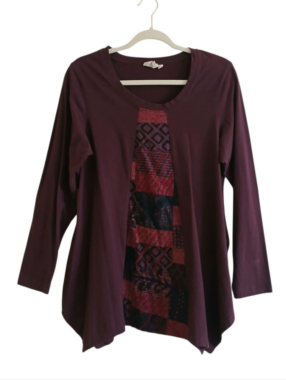 100% Cotton Patchwork Embroidered Asymmetrical Tunic L Long Sleeve India Boho